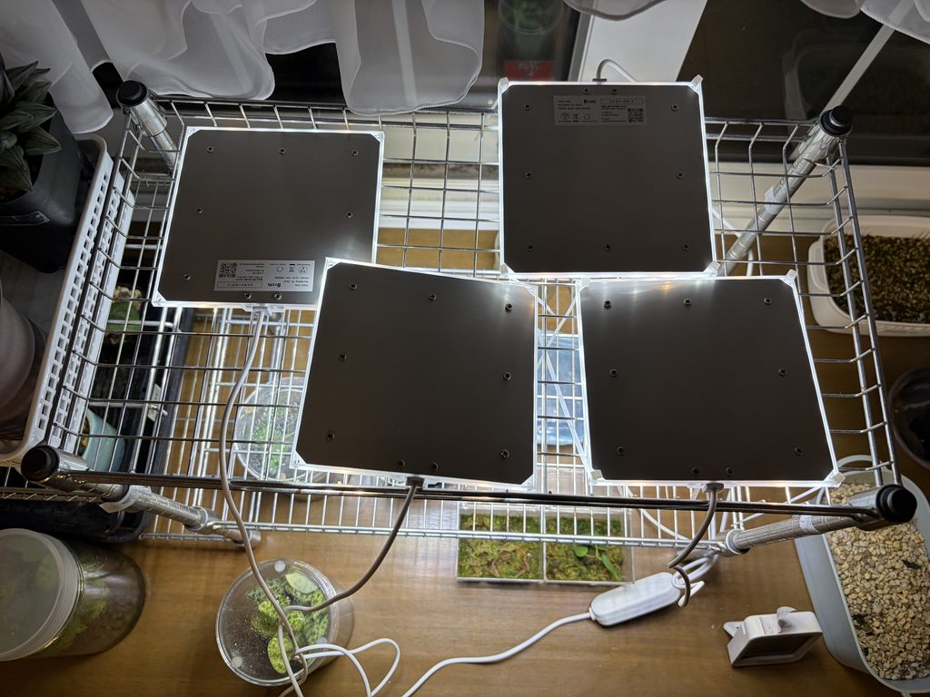 BRIM PANEL DUOの板4枚をジョイントラックの網に並べてみたところ